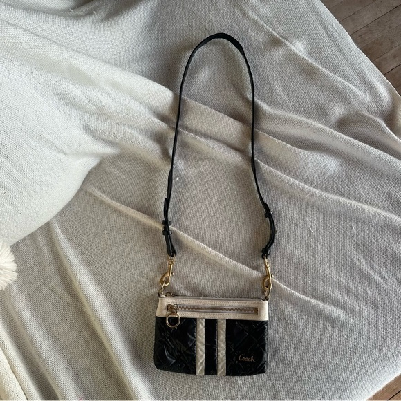 Coach Poppy Quilted Black and Cream Crossbody Bag - Picture 1 of 8